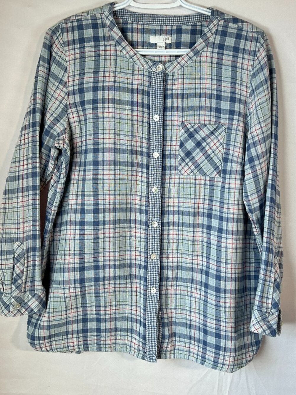 J.Jill 100% Cotton Plaid Button‑Down Shirt  Medium Petite  Soft Classic Everyday